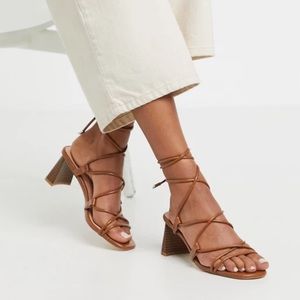 Stacked Heel Ankle Tie Sandals